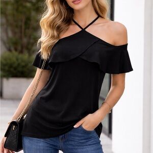 Express ruffle cold shoulder halter top ❤️